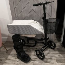 BodyMed Knee Walker for Leg and Foot Injuries with Dual Brakes, Metal Basket & Knee Pad Cover – Collapsible and Adjustable Knee Scooter, Broken Leg 