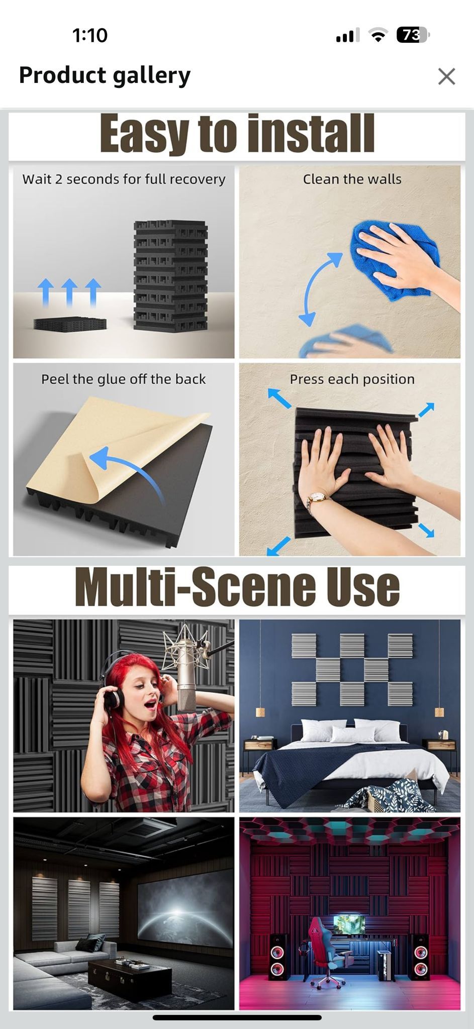 48 Pack Sound Proof Foam Panels for Walls, 12" x 12" x 2" Self-Adhesive Acoustic Panels, High-Density Soundproof Wall Panels for Studio, Home, and Cei