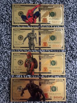 $10 Each Marvel Superhero NOVELTY 24kt Gold Foil Plated Collector Bills