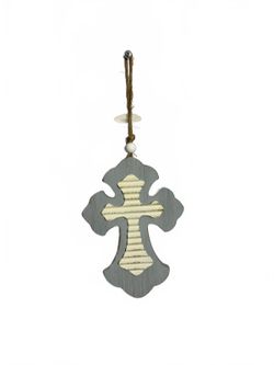 Gray Blue and Cream Cross Hanging Ornament