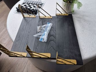 Black Wood Shelves with Gold Brackets