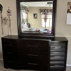 Mid-century Modern Wood Dresser & Mirror