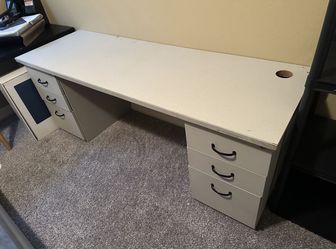 72” Inch Desk With Metal Filing Cabinets