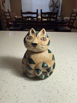 Vintage 1993 Hazel Olsen Studio Pottery Cat Figurine Signed H. Olsen Folk Art