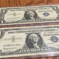 Two 1$ Blue Certificate 1957