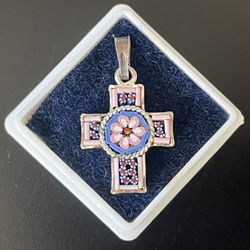 Italian Micro Mosaic Sterling Silver Cross