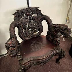 Hand-Carved Asian Dragon Bench / Throne Chair – Heavy Solid Wood 