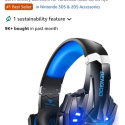 BENGOO G9000 Stereo Gaming Headset for PS4 PC Xbox One PS5 Controller, Noise Cancelling Over Ear Headphones with Mic, LED Light, 7.1 Surround Sound, S