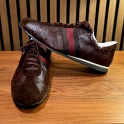 Gucci Brown Guccissima GG Leather Suede Web Detail Sneakers - Sz US 13 - RARE!!
