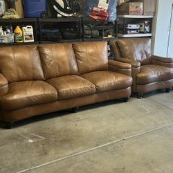 Italian Leather Couch and Chair / Ottoman  2 End Tables