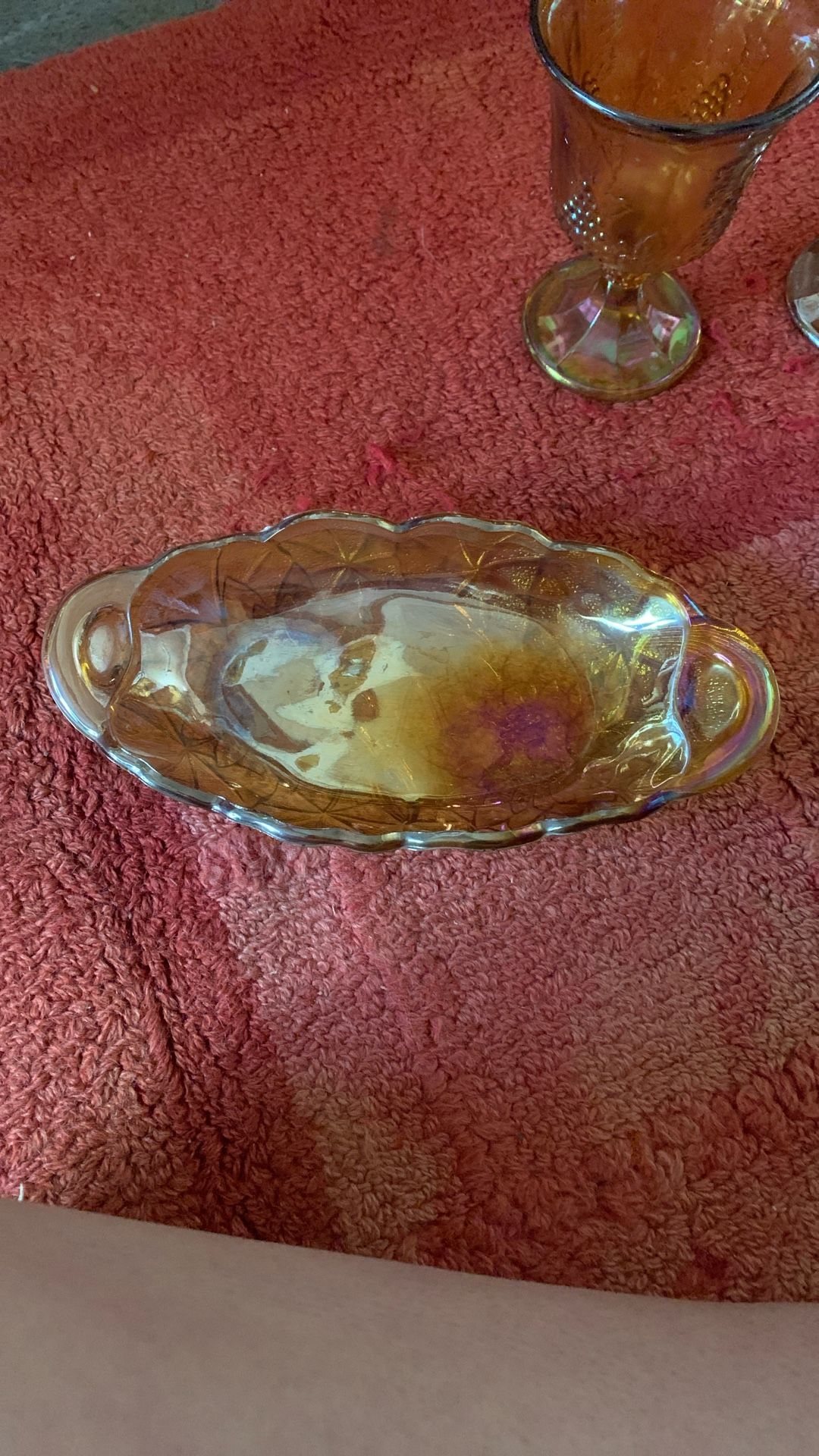 Vintage Carnival Glass Oval Bowl