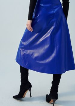 New! Fake leather blue skirt