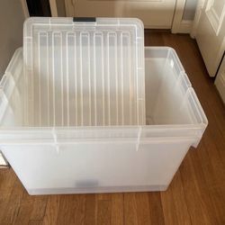 2 Large Container Store Storage Boxes -Lids - 28x 21 x 16.5" 