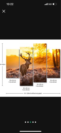 So Crazy Art- Deer in Sunset Wall Art Decor Autumn Forest Canvas Pictures Artwork 4 Panel Animal Wildlife Painting Prints for Home Living Dining Room