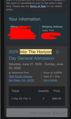 Selling one 2-day into the horizon ticket