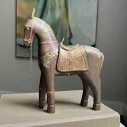 Vintage Wood Brass & Copper Horse Statue ( H10.5" ) firm on price 