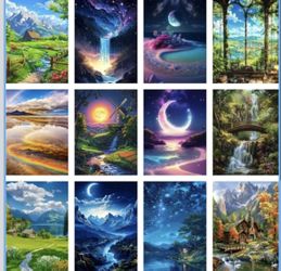 12 Pack Landscape Filed Moon Diamond Painting Set for Home Wall Decor, New