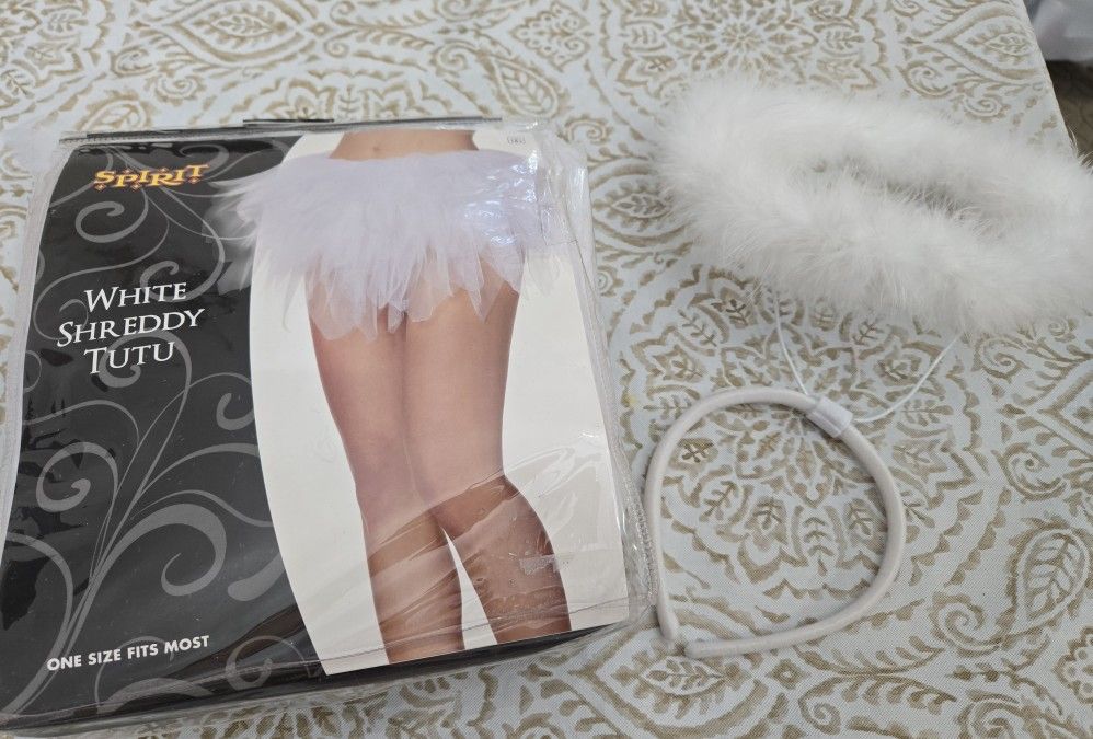 White Tutu & Angel Head Band 