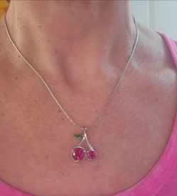 Cookie Lee 18" cherry design, silver necklace