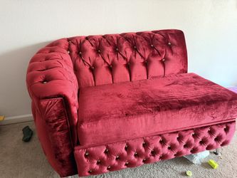 Red velvet sofa, seven seater