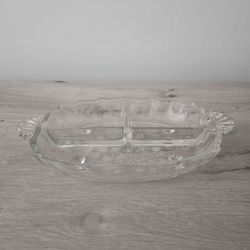 Vintage Fostoria Glass Meadow Rose 3 Part 12" Handled Relish Dish