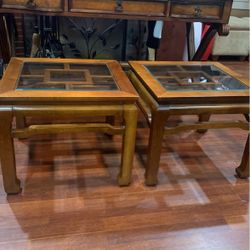 Pair Of All Wood Oriental End Tables :17x20x20. Class Insert 