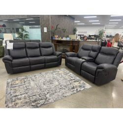 2 piece leather reclining sofa and loveseat set