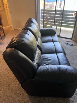 Real leather triple seat recliner couch