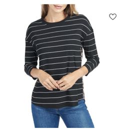 DR2 by Daniel Rainn Black and White Striped Long Sleeve Top