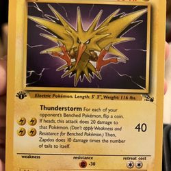 1st Edition Non Holo Zapdos Rare Pokemon Fossil in Excellent Condition