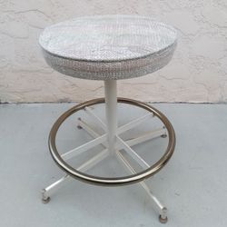 Beautiful Counter Height 360° Swivel Bar Stool with Heavy Duty Strong & Sturdy Metal Base, Footrest, and Tweed Fabric Seat - Clean & in Good Condition