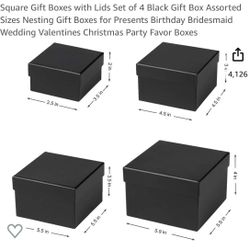Square Gift Box With Lids, Black, Wedding, Bridesmaid Party Favors