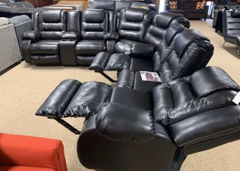 Brand New Black Leather Recliner Sectional
