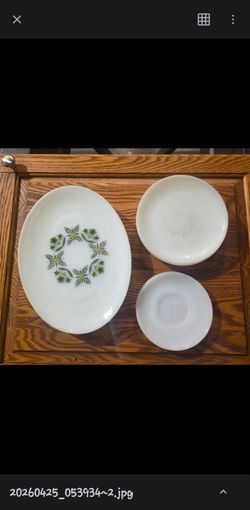 Vintage 1967 Anchor Hocking Milk Glass Green Meadow Dinnerware - Incomplete