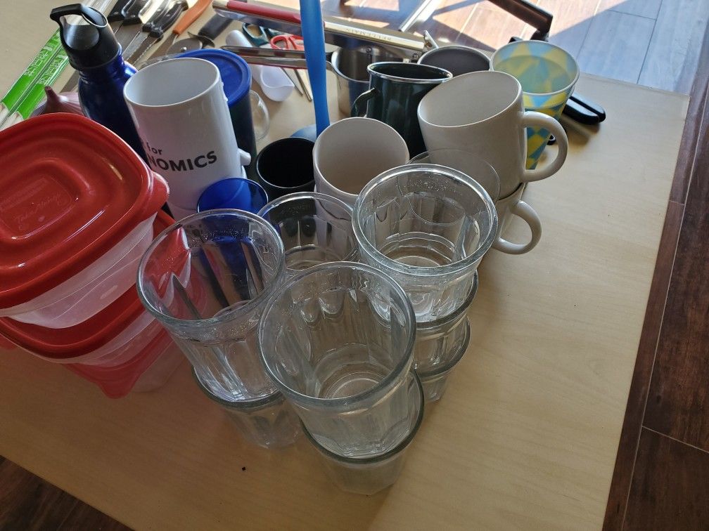 Glasses Tupperware Silverware Mugs Kitchen Tools