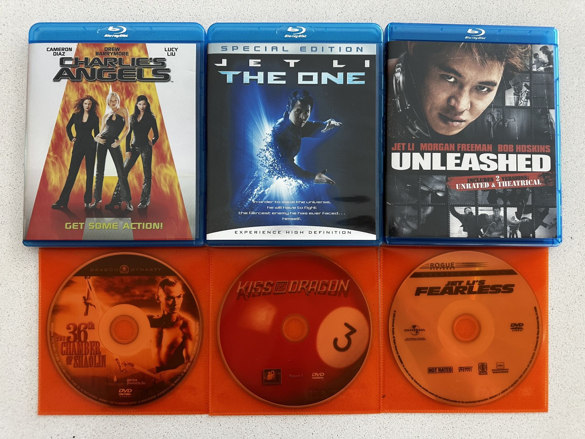 Set Of 6 Blu-Ray And DVD Martial Arts Action-Packed Movies 4 Of Them With Jet Li.