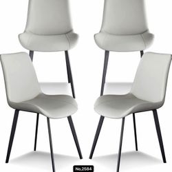 Dining Chairs Set of 4 Faux Leather for Kitchen Dining Room, Metal Leg, Upholstered Side Chair for Living Room, Light Grey
