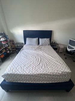 Queen bed frame blue