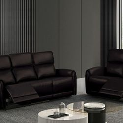 Brand New Black Leather Power Reclining Sofa & Loveseat 