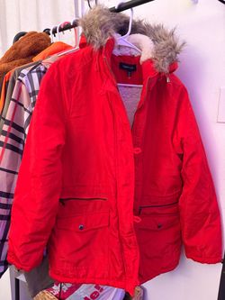 New Look Red Parka Jacket with Faux Fur Hood
