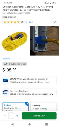 100'12/3 Triple Outlet Extension Cord 