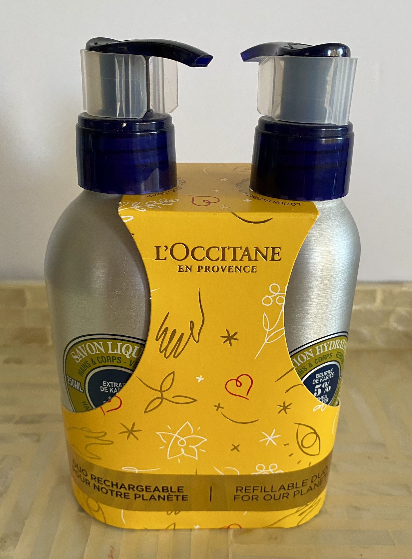 L'Occitane Hand & Body Wash liquid Soap & Lotion Set Refillable pump bottles