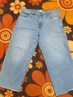 • Madewell The Perfect Vintage Wide-Leg Crop Jeans Light Wash Raw Hem Sz. 33