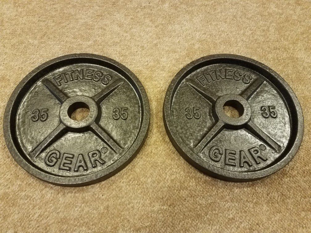 ** OLYMPIC WEIGHTS - (2) #35 LBS. PLATES - FITNESS GEAR SET -LIKE NEW **