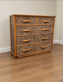 Vintage tall dresser burl wood bamboo