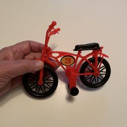 8.0” x 6.5” TOY Red Plastic Bicycle with #3 on Front & Sides