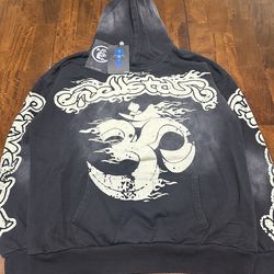 Black & White HELLSTAR Records “OM” Graphic Print Hoodie (FREE SHIPPING)