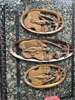 1970s Vintage Hand Carved Lady and Tree Scene Folk Art