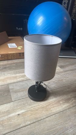 Small Table Lamp with Gray Fabric Shade