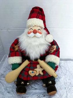 Vintage 1990's - 2000's Sitting Plush Baker Hand Painted Santa